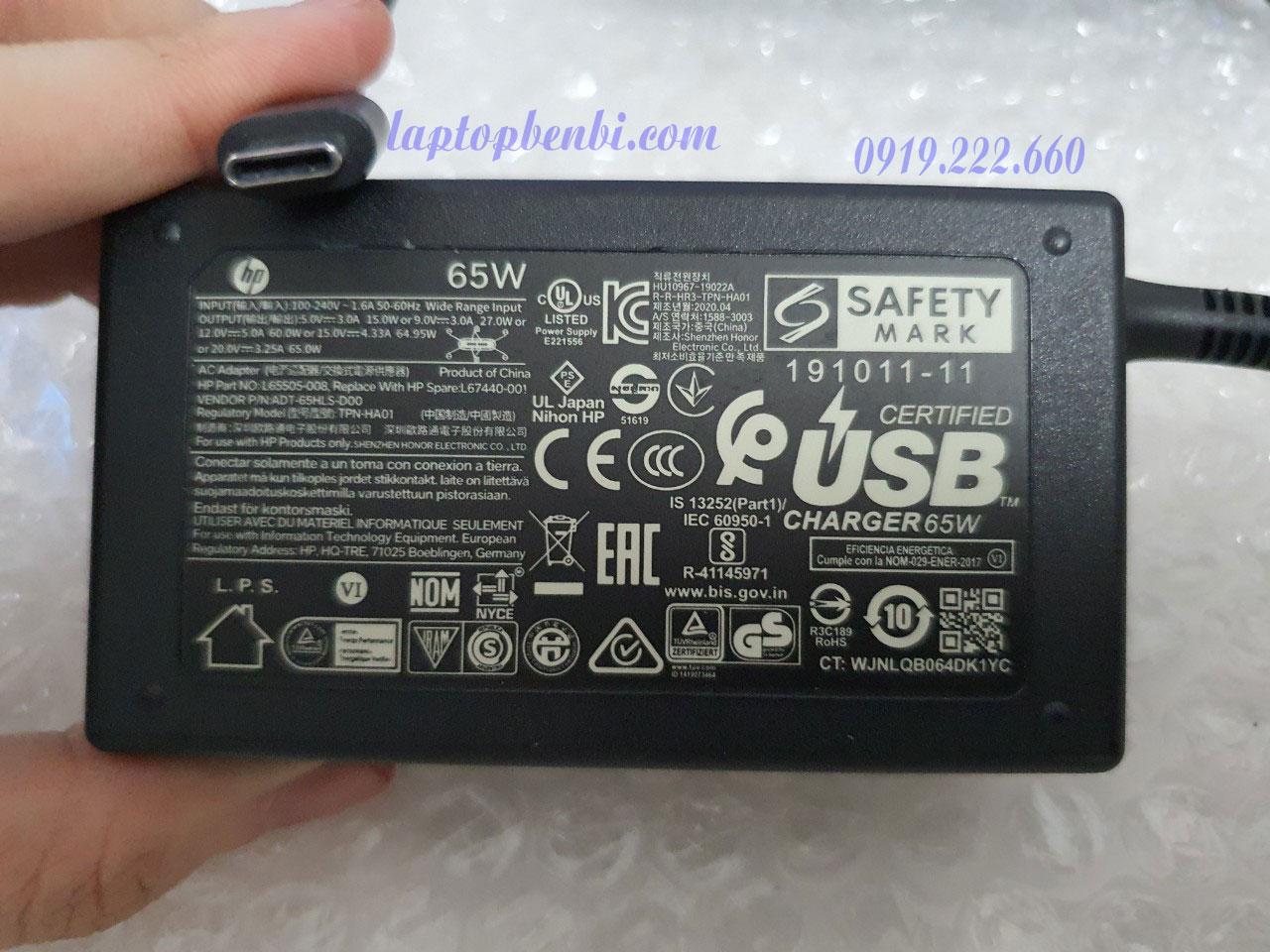 Sạc laptop HP 65W (20v - 3.25A) Chân Sạc USB Type C